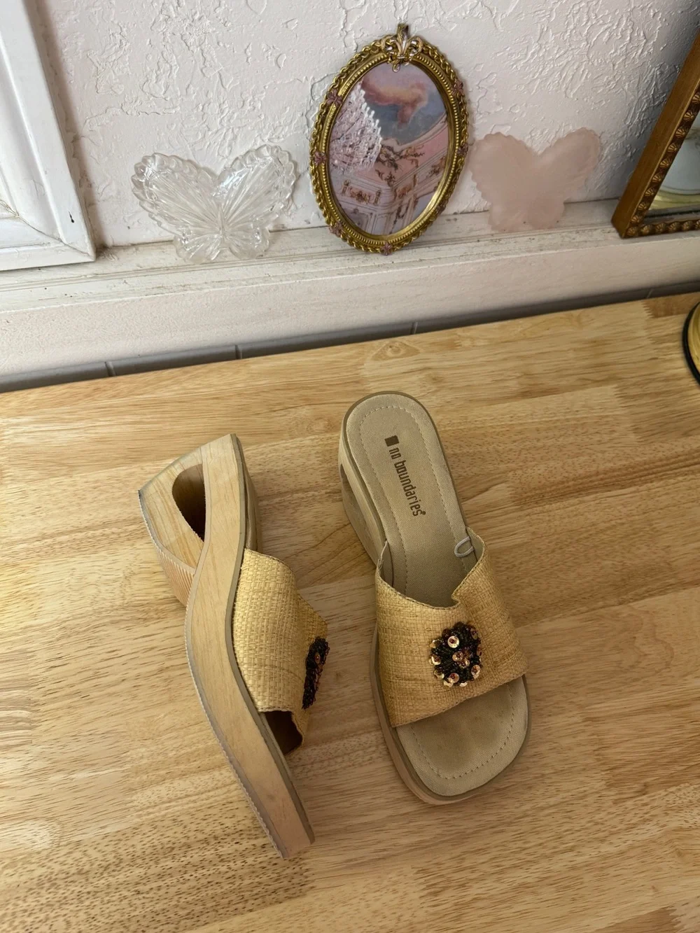 No Boundaries Cut Out Platform Wedge Slide Sandals Size 8 Y2K Cottagecore